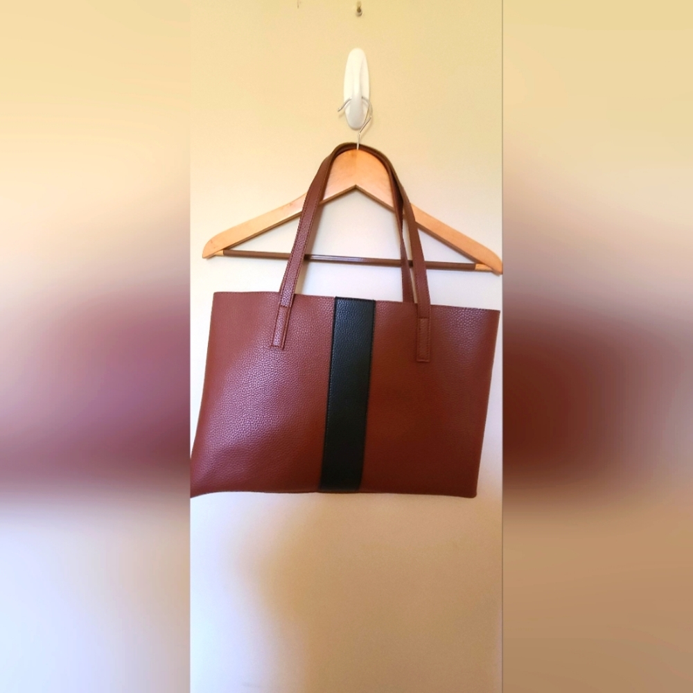 Vince Camuto Leather Tote with Black Stripe